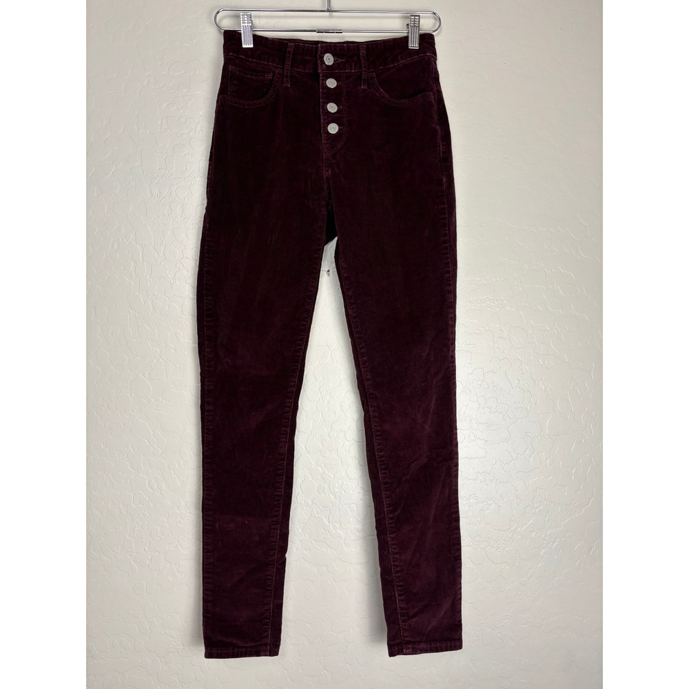 Levis 721 High Rise Skinny Corduroy Pants Burgundy Maroon Button Fly Sz 25 2835